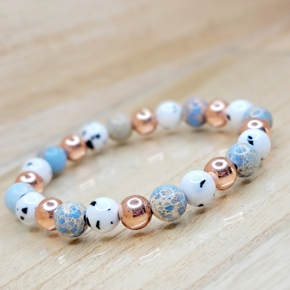 Multi Color Rose Gold Gemstone Stretch Bracelet - Picture 8 of 11